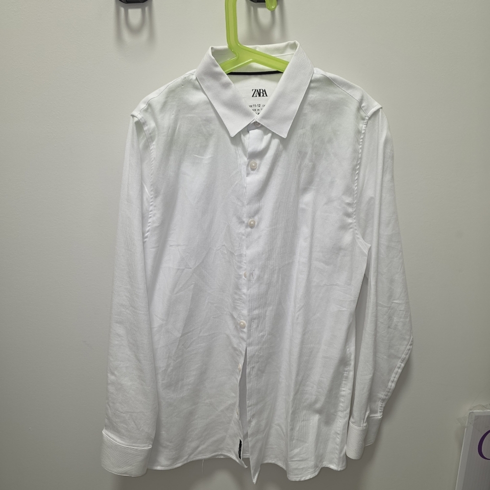 Zara Kids Tailored Classic White Button Down Shirt 11-12 Slim Fit